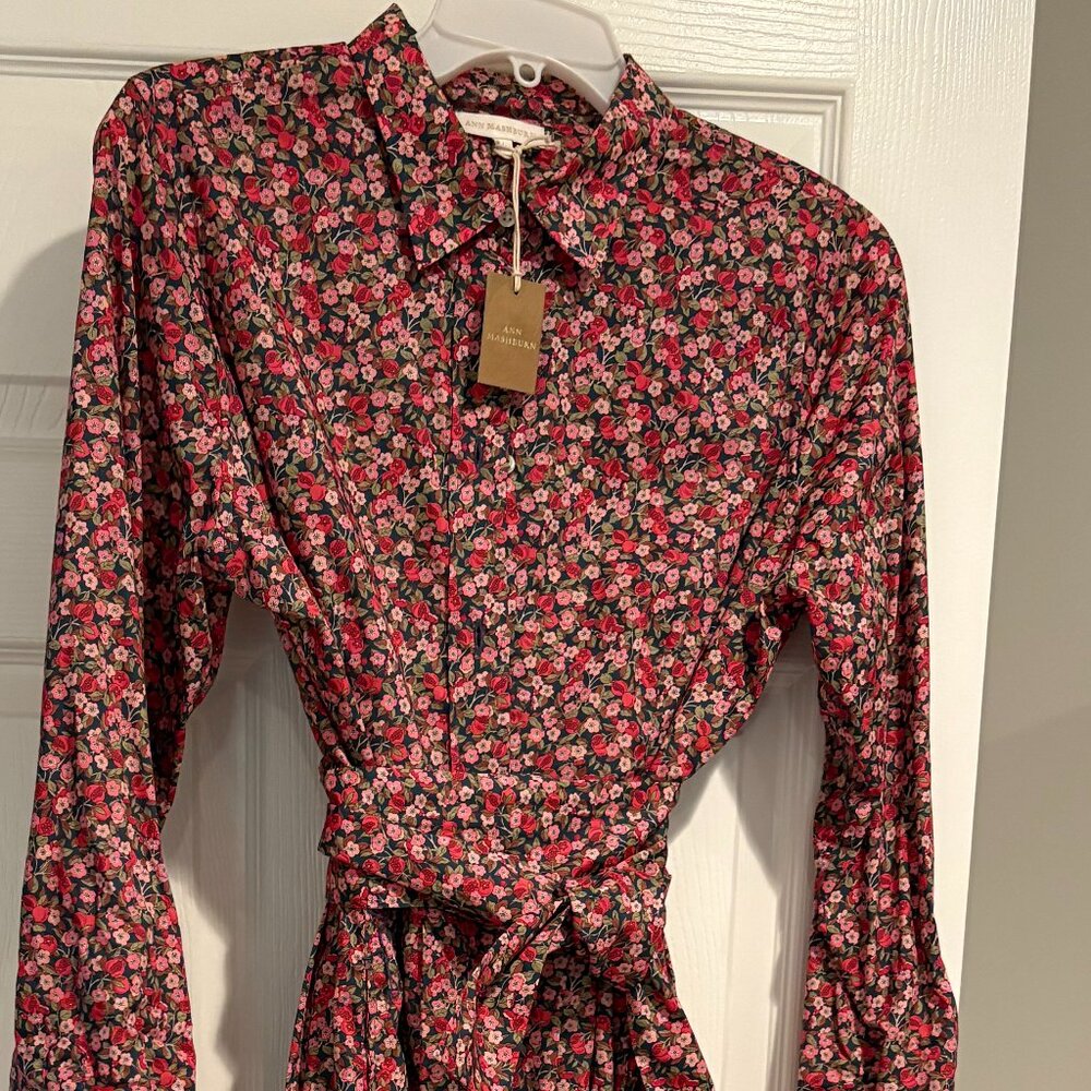 ANN MASHBURN Floral Shirtwaist Dress Large NWT